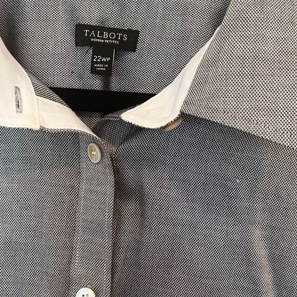 Talbots 100% Cotton Black/White Dobby Wrinkle Resistant Button Up Shirt, 22P - Picture 3 of 7